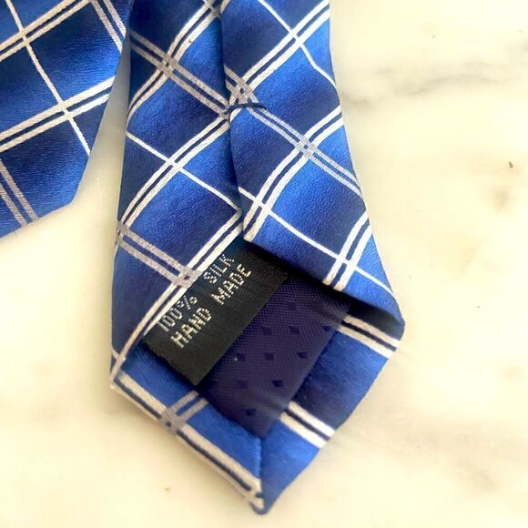 PIERRE CARDIN Multiple Blue Diaganol Striped Checkered 100% Silk Tie - Picture 6 of 11